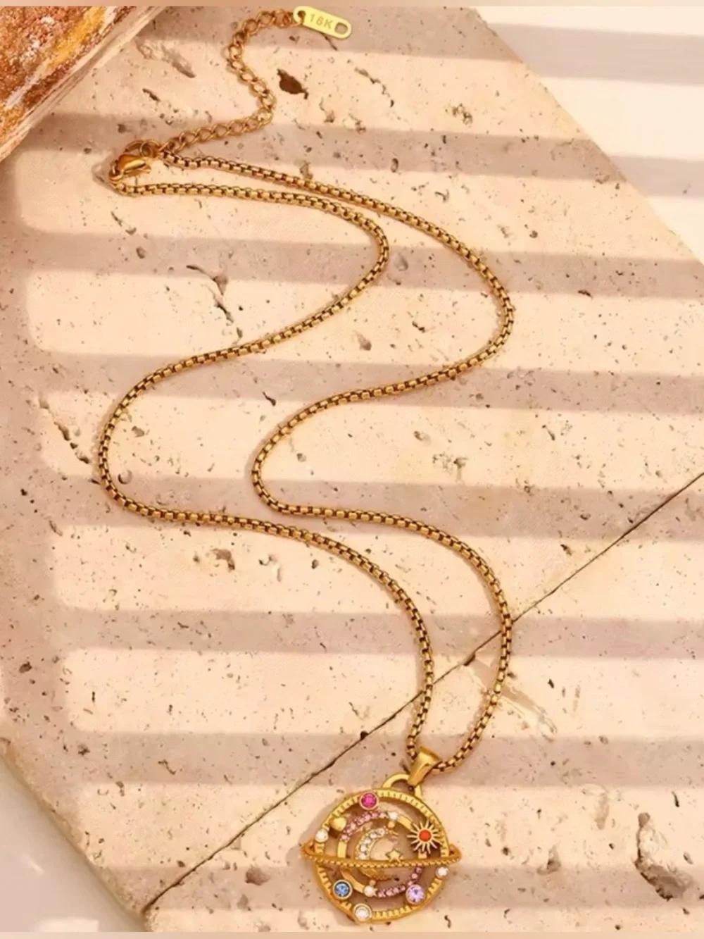 NEW 18K Gold Plated Moon Star Planet Necklace Stainless Steel